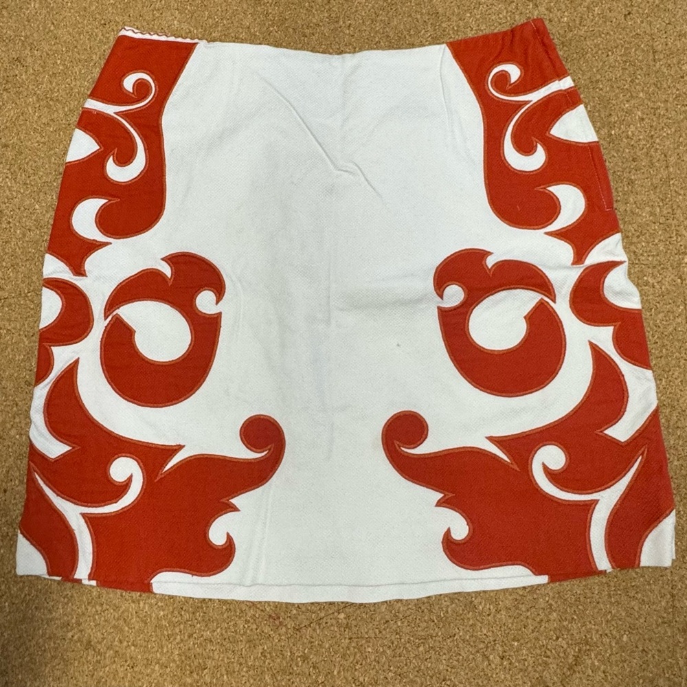 Anthropologie Vanessa Virginia Flame Kissed Skirt Ivory Orange Mini US 8 Boho A3